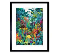 Wall Art Print Rainforest Landscape Vibrant Multicoloured Nature Artwork Framed 9X7 Inch Artery8 Black W7 inch x H9 inch