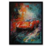 Wall Art Print Red Classic Sports Car Oil Painting Colourful Sleek For Him Fan Man Cave Art Framed Artery8 Multi W12 inch x H16 inch