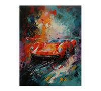 Artery8 Red Classic Sports Car Oil Painting Colourful Sleek For Him Fan Man Cave Extra Large XL Wall Art Poster Print