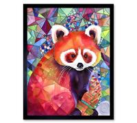 Wall Art Print Red Panda Polygon Pattern Folk Art Framed Artery8 Black W12 inch x H16 inch