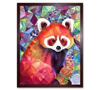 Wall Art Print Red Panda Polygon Pattern Folk Art Framed Artery8 Brown W12 inch x H16 inch