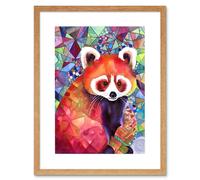 Wall Art Print Red Panda Polygon Pattern Folk Artwork Framed 9X7 Inch Artery8 Beige W7 inch x H9 inch