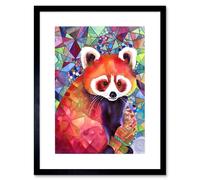 Wall Art Print Red Panda Polygon Pattern Folk Artwork Framed 9X7 Inch Artery8 Black W7 inch x H9 inch