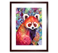 Wall Art Print Red Panda Polygon Pattern Folk Artwork Framed 9X7 Inch Artery8 Brown W7 inch x H9 inch