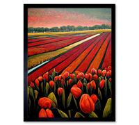 Wall Art Print Red Tulip Fields Of Holland Netherlands Modern Oil Art Framed Artery8 Black W12 inch x H16 inch