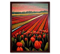 Wall Art Print Red Tulip Fields Of Holland Netherlands Modern Oil Art Framed Artery8 Brown W12 inch x H16 inch