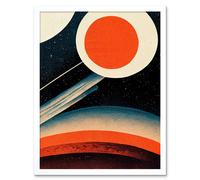 Wall Art Print Retro Boho Space Starscape Abstract Mid Century Style Navy Teal Orange Cream Art Framed Artery8 White W12 inch x H16 inch
