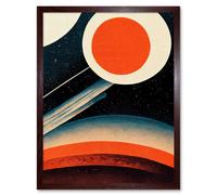 Wall Art Print Retro Boho Space Starscape Abstract Mid Century Style Navy Teal Orange Cream Art Framed Artery8 Brown W12 inch x H16 inch