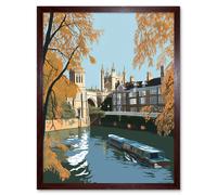 Wall Art Print River Cam and University Buildings of Cambridge Art Framed Artery8 Brown W12 inch x H16 inch