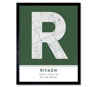 Wall Art Print Riyadh Saudi Arabia City Map Modern Typography Stylish Letter Framed Word Wee Blue Coo Green W12 inch x H16 inch