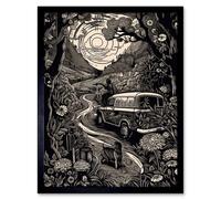 Wall Art Print Road Trip Stop by Countryside Forest Landscape Art Framed Artery8 Black W12 inch x H16 inch
