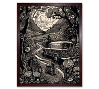 Wall Art Print Road Trip Stop by Countryside Forest Landscape Art Framed Artery8 Brown W12 inch x H16 inch