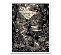 Wall Art Print Road Trip Stop by Countryside Forest Landscape Art Framed Artery8 White W12 inch x H16 inch