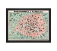 Wall Art Print Robelin Paris Monument Map French Large Framed Wall Décor Art Artery8 Black W18 inch x H24 inch