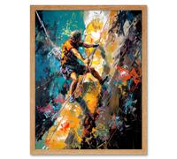 Wall Art Print Rock Climber Climbing Multicoloured Mountain Cliff Art Framed Artery8 Light Oak W12 inch x H16 inch