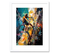 Wall Art Print Rock Climber Climbing Multicoloured Mountain Cliff Artwork Framed 9X7 Inch Artery8 White W7 inch x H9 inch