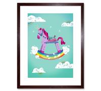Wall Art Print Rocking Unicorn Rainbow Framed Art Artery8 Brown W7 inch x H9 inch