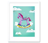 Wall Art Print Rocking Unicorn Rainbow Framed Art Artery8 White W7 inch x H9 inch