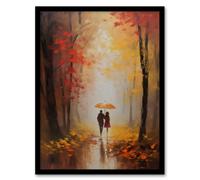 Wall Art Print Romantic Stroll Oil Painting Orange Red Autumn Forest Landscape Bedroom Art Framed Artery8 Orange A4