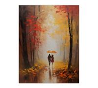 Wall Art Print Romantic Stroll Oil Painting Orange Red Autumn Forest Landscape Bedroom Art Poster Artery8 Orange W24 inch x H32 inch