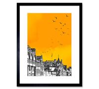Wall Art Print Rooftop Birds Edinburgh Framed 9X7 Artery8 Black W7 inch x H9 inch