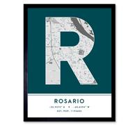 Wall Art Print Rosario Argentina City Map Modern Typography Stylish Letter Framed Word Wee Blue Coo Teal W12 inch x H16 inch