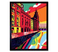 Wall Art Print Royal Albert Dock Liverpool Waterfront Pop Art Framed Artery8 Black W12 inch x H16 inch