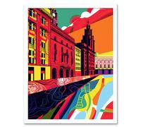 Wall Art Print Royal Albert Dock Liverpool Waterfront Pop Art Framed Artery8 White W12 inch x H16 inch