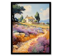 Wall Art Print Rural France Country House Watercolour Painting Framed Artery8 Multi W12 inch x H16 inch