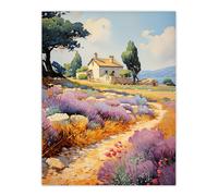 Wall Art Print Rural France Country House Watercolour Painting Poster Picture Artery8 Multi W24 inch x H32 inch