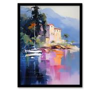 Wall Art Print Sail Boat on Lake Como Painting Scenic Italian Landscape Framed Art Artery8 Blue A4