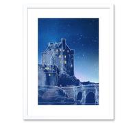 Wall Art Print Scotland Eilean Donan Night Framed Artery8 White W7 inch x H9 inch