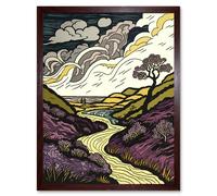 Wall Art Print Scottish Countryside Path with Purple Heather Art Framed Artery8 Brown W12 inch x H16 inch