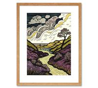 Wall Art Print Scottish Countryside Path with Purple Heather Artwork Framed 9X7 Inch Artery8 Beige W7 inch x H9 inch
