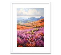 Wall Art Print Scottish Heather Fields Oil Painting Purple Orange Blue Scotland Countryside Landscape Artwork Framed 9X7 Inch Artery8 White W7 inch x H9 inch