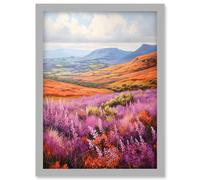 Wall Art Print Scottish Heather Fields Oil Painting Purple Orange Blue Scotland Countryside Landscape Artwork Framed A4 Artery8 Grey A4