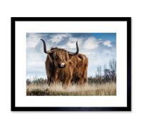 Wall Art Print Scottish Highland Cow/Coo Framed Artery8 Black W7 inch x H9 inch