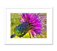 Wall Art Print Scottish Thistle Flower Vibrant Framed Artery8 White W7 inch x H9 inch