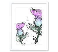 Wall Art Print Scottish Thistle Head Flowers Ink Drip Design Scotland Framed Art Artery8 White W7 inch x H9 inch