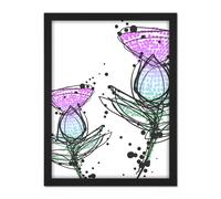 Wall Art Print Scottish Thistle Head Flowers Ink Drip Design Scotland Large Framed Wall Décor Art Artery8 Brown W18 inch x H24 inch
