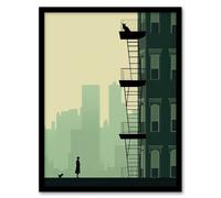 Wall Art Print Serenade to a Dog Green Art Old Lady with Pet by Building Framed Art Artery8 Green W12 inch x H16 inch