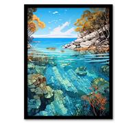 Wall Art Print Serene Coral Reef Bay Artwork Scenic Turquoise Seascape Art Framed Artery8 Black A4