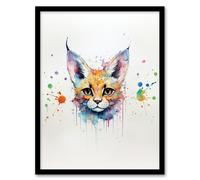 Wall Art Print Serval Cat Lovers Gift Watercolour Pet Portrait Painting Artwork Art Framed Artery8 Multi A4