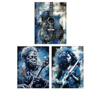Wall Art Print Set of 3 s Blues Guitar Aesthetic Music Detroit 3 Pack Poster s Artery8 Blue W12 inch x H16 inch