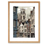 Wall Art Print Shambles Street Cityscape with York Minster Towers Artwork Framed 9X7 Inch Artery8 Beige W7 inch x H9 inch