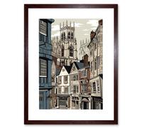 Wall Art Print Shambles Street Cityscape with York Minster Towers Artwork Framed 9X7 Inch Artery8 Brown W7 inch x H9 inch