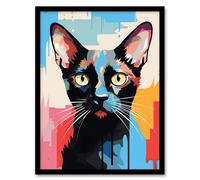 Wall Art Print Siamese Cat Lover Gift Pet Portrait Blue Orange Pink Artwork Painting Art Framed Artery8 Multi A4