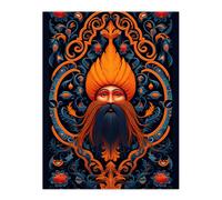 Wall Art Print Sikh Guru and Botanical Pattern Vibrant Concept Art Orange Blue Vegetal Design Poster Artery8 Orange W24 inch x H32 inch