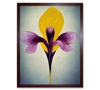 Wall Art Print Simple Elegant Single Orchid Purple Yellow Art Framed Artery8 Brown W12 inch x H16 inch