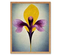 Wall Art Print Simple Elegant Single Orchid Purple Yellow Art Framed Artery8 Light Oak W12 inch x H16 inch